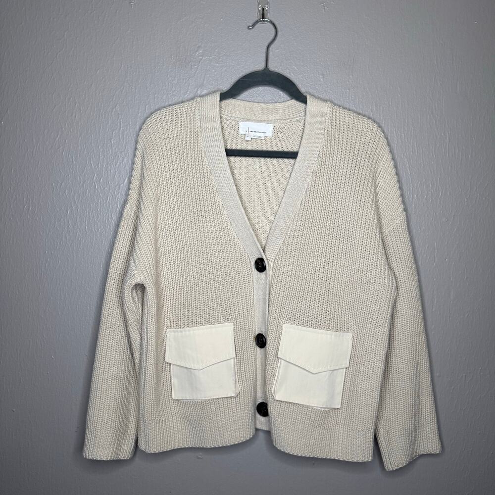 by ANTHROPOLOGIE Tan Button Front Boxy Oversized Cardigan Size Small casual
